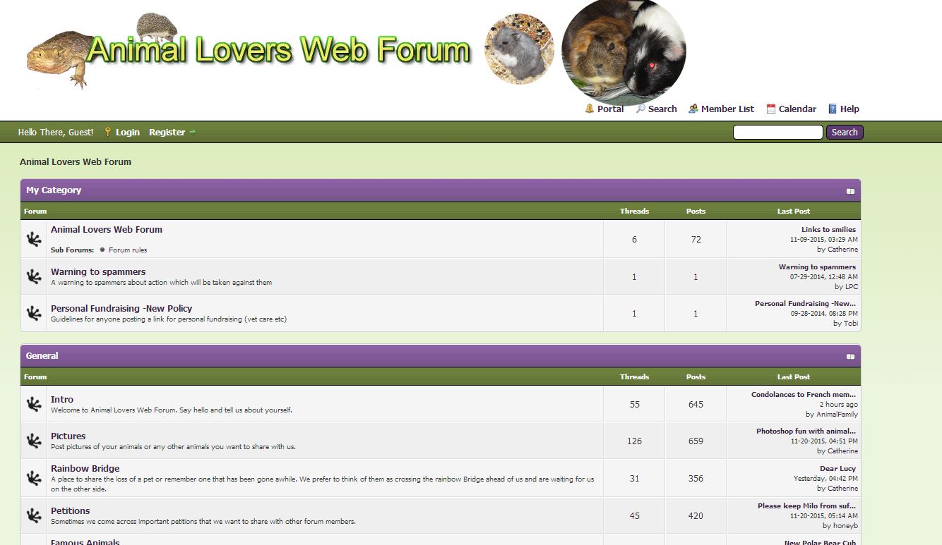 Animal Lovers Web Forum screenshot